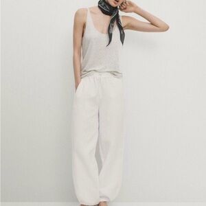Relaxed Wide-Leg Elastic Waist White Pants